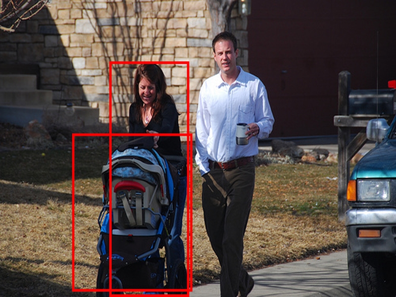 Region-set Captioning: example image two people with a stroller